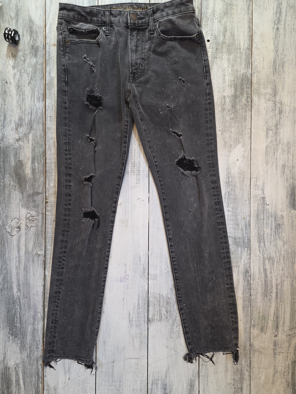 American Eagle Outfitters Men's Distressed Black Slim Jeans w/ Raw Hem sz 29x32